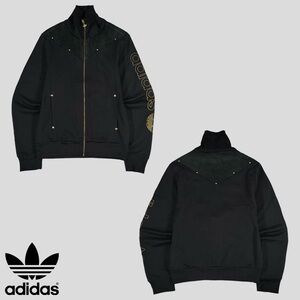 **RARE** 90s Vintage Adidas Genuine Suede Black and Gold Studded Track Jacket